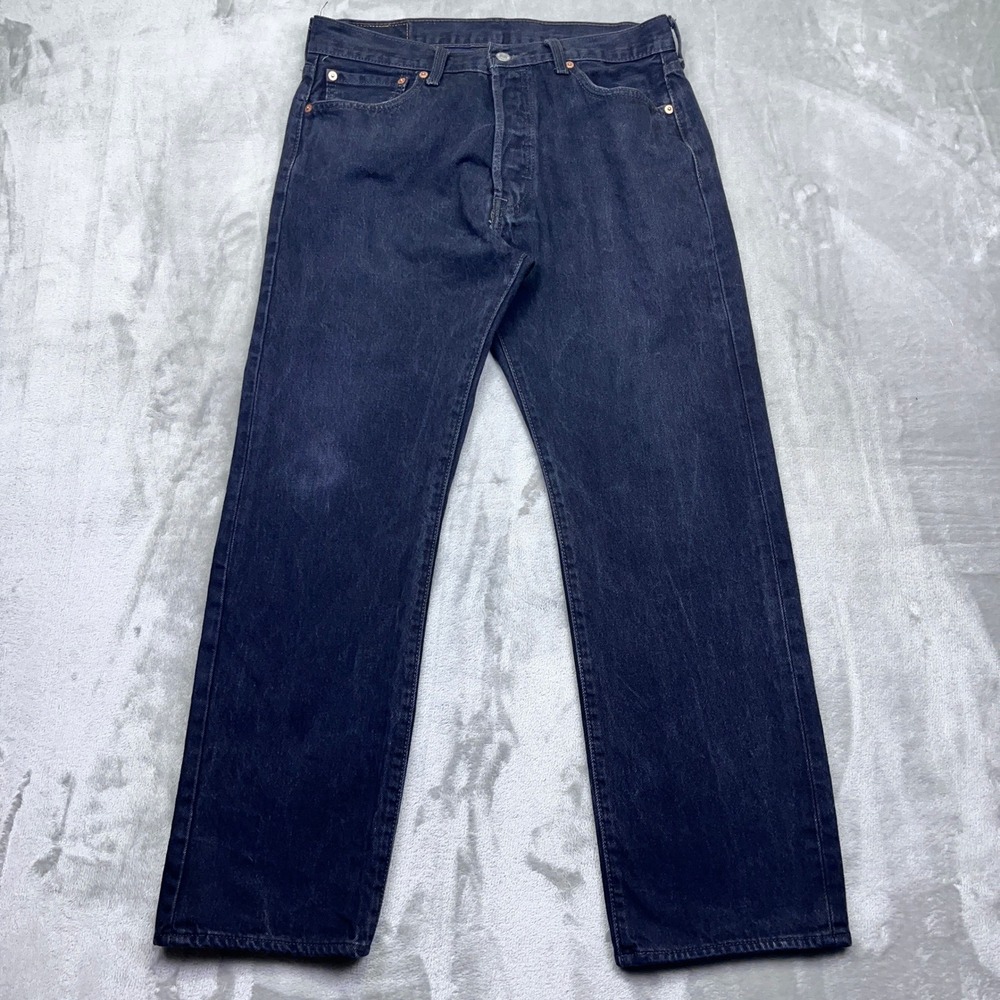 Levis 501 Jeans Mens Sz 34 Fits 32" Button Fly Black Wash Denim Pants Grunge